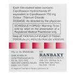 シフラン750 Cifran750、ジェネリックシプロ、シプロフロキサシン750mg 箱裏情報